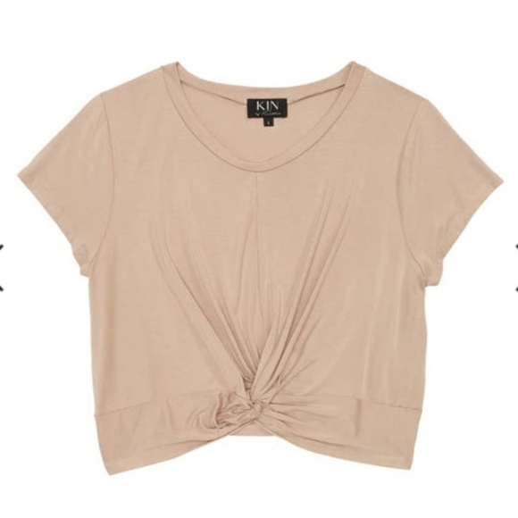 KIN by Kristine Twist Front Crop Top in Taupe - Picture 3 of 10